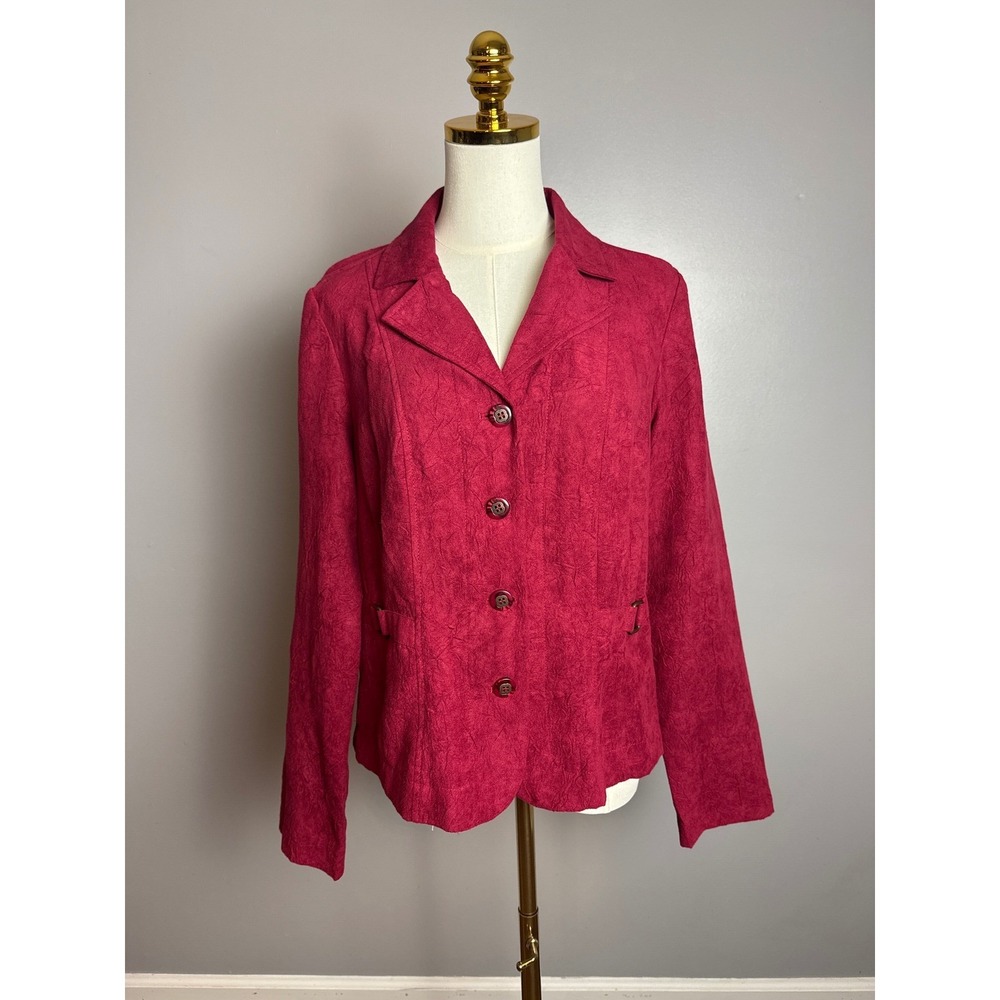 RQT Blazer Women Size M Cranberry Red Excellent‎ Textured Crinkle Button Front
